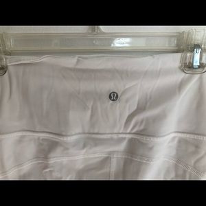 White lulu leggings with mesh design on calf